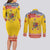 Personalized Vintage Romania Coat of Arms Couples Matching Long Sleeve Bodycon Dress and Long Sleeve Button Shirt Golden Eagle with Romanian Peony