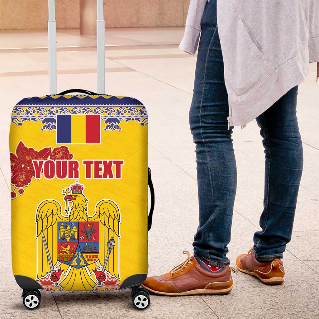 Personalized Vintage Romania Coat of Arms Luggage Cover Golden Eagle with Romanian Peony