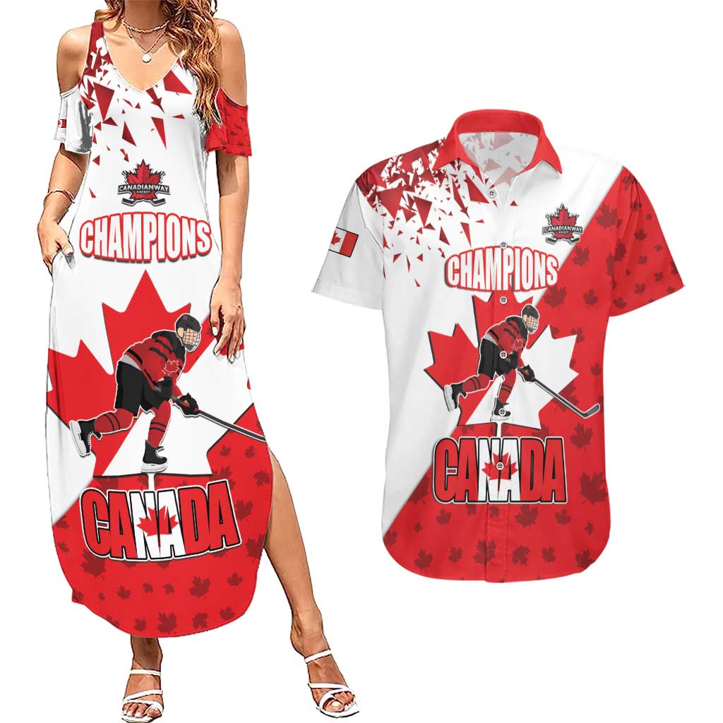 Custom Canada Ice Hockey Champions Forever Couples Matching Summer Maxi Dress and Hawaiian Shirt Sporty Style