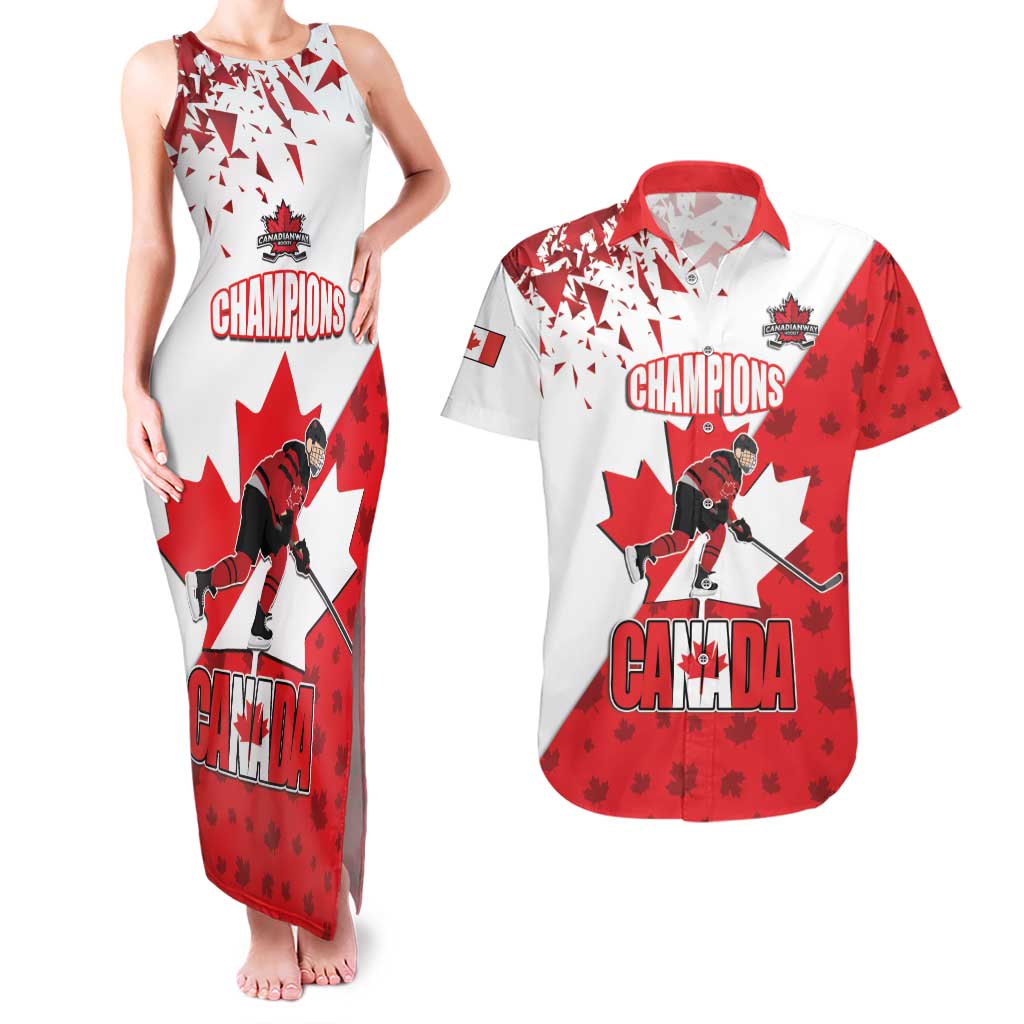 Custom Canada Ice Hockey Champions Forever Couples Matching Tank Maxi Dress and Hawaiian Shirt Sporty Style