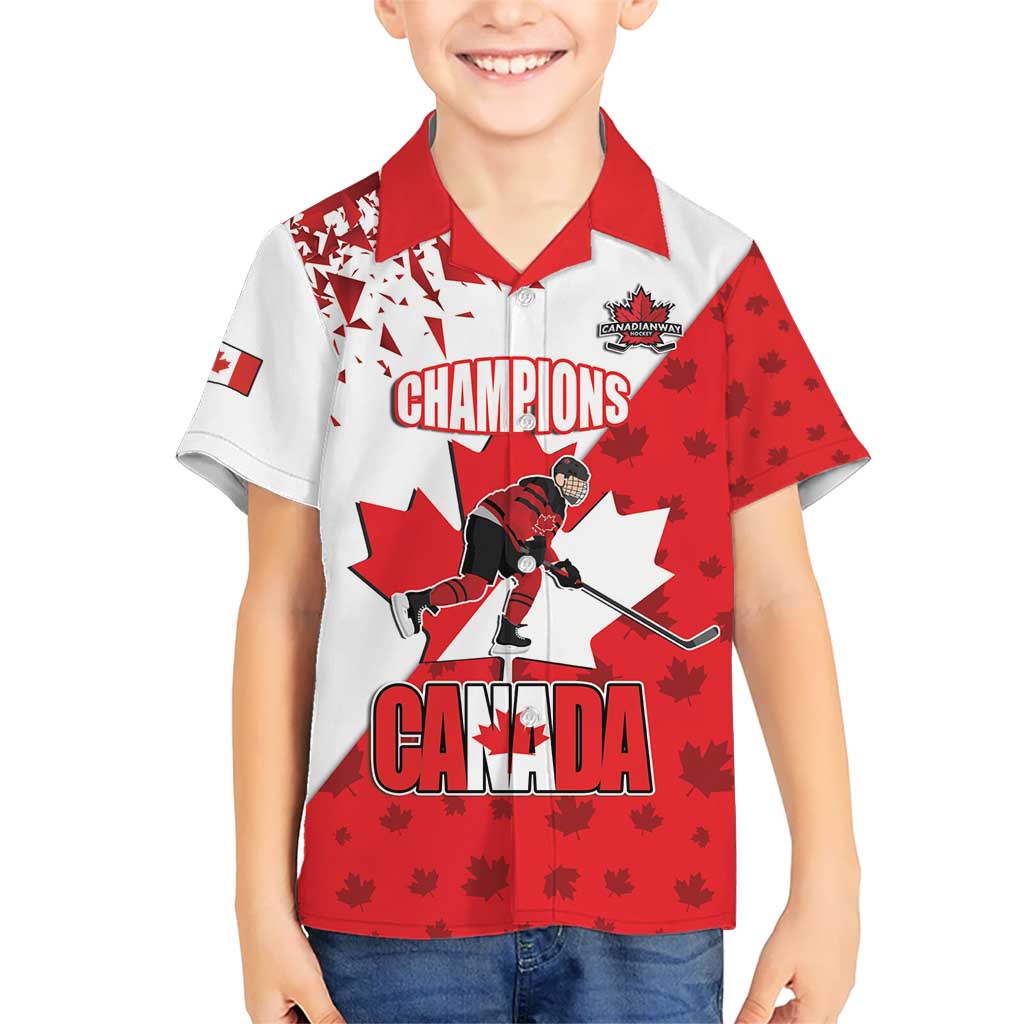 Custom Canada Ice Hockey Champions Forever Kid Hawaiian Shirt Sporty Style