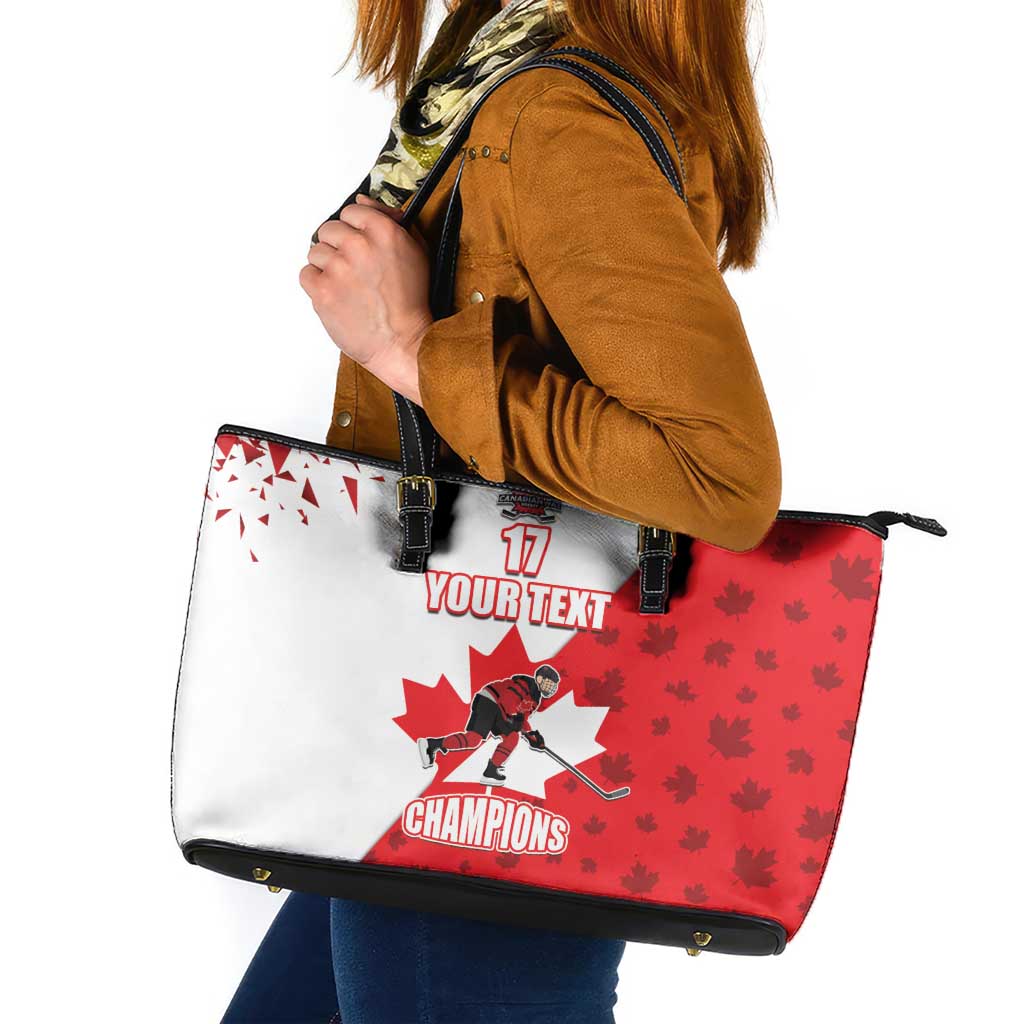 Custom Canada Ice Hockey Champions Forever Leather Tote Bag Sporty Style