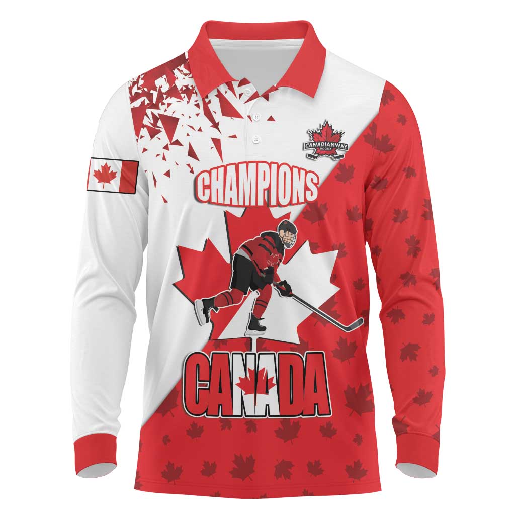 Custom Canada Ice Hockey Champions Forever Long Sleeve Polo Shirt Sporty Style