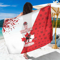 Red and white hockey champions custom sarong with maple leaf pattern and text