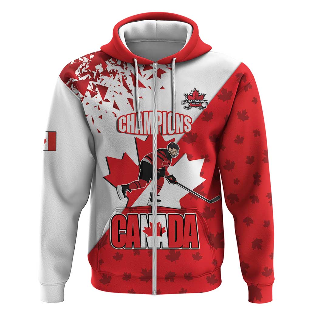 Custom Canada Ice Hockey Champions Forever Zip Hoodie Sporty Style