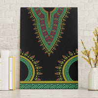Black dashiki-style canvas wall art with teal and gold V-pattern, framed, front view