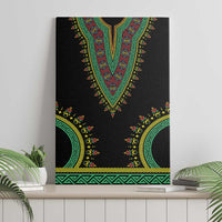 Black dashiki-style canvas wall art with teal V design and gold accents, framed