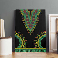 Black dashiki-style canvas wall art with teal V centerpiece and gold trim, framed