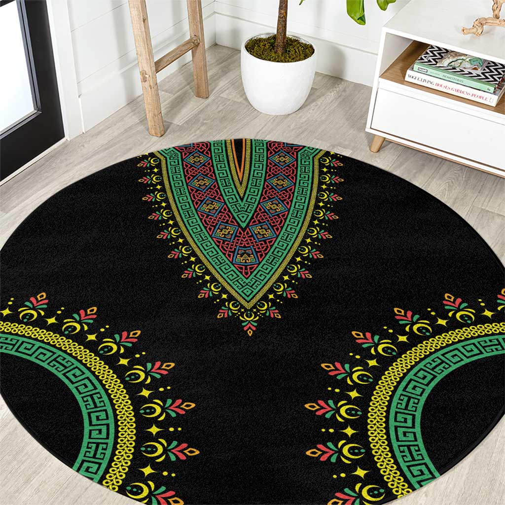 Liberia Coat of Arms Round Carpet African Dashiki Style