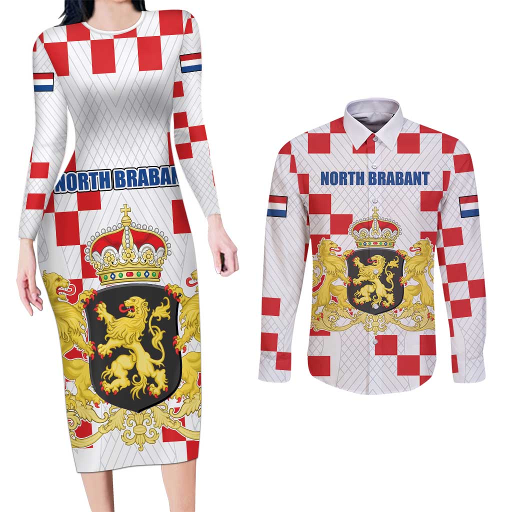 Netherlands North Brabant Province Custom Couples Matching Long Sleeve Bodycon Dress and Long Sleeve Button Shirt