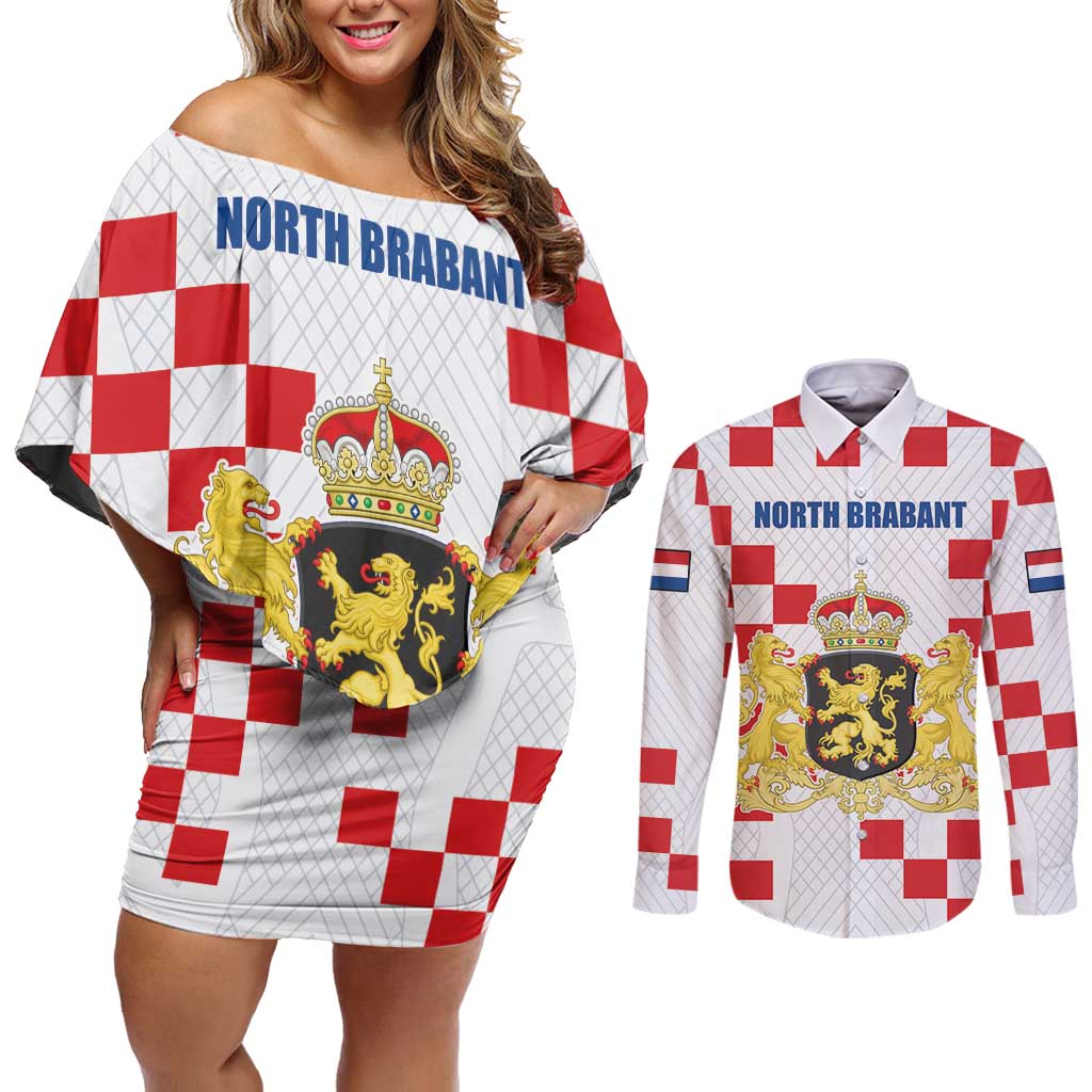 Netherlands North Brabant Province Custom Couples Matching Off Shoulder Short Dress and Long Sleeve Button Shirt