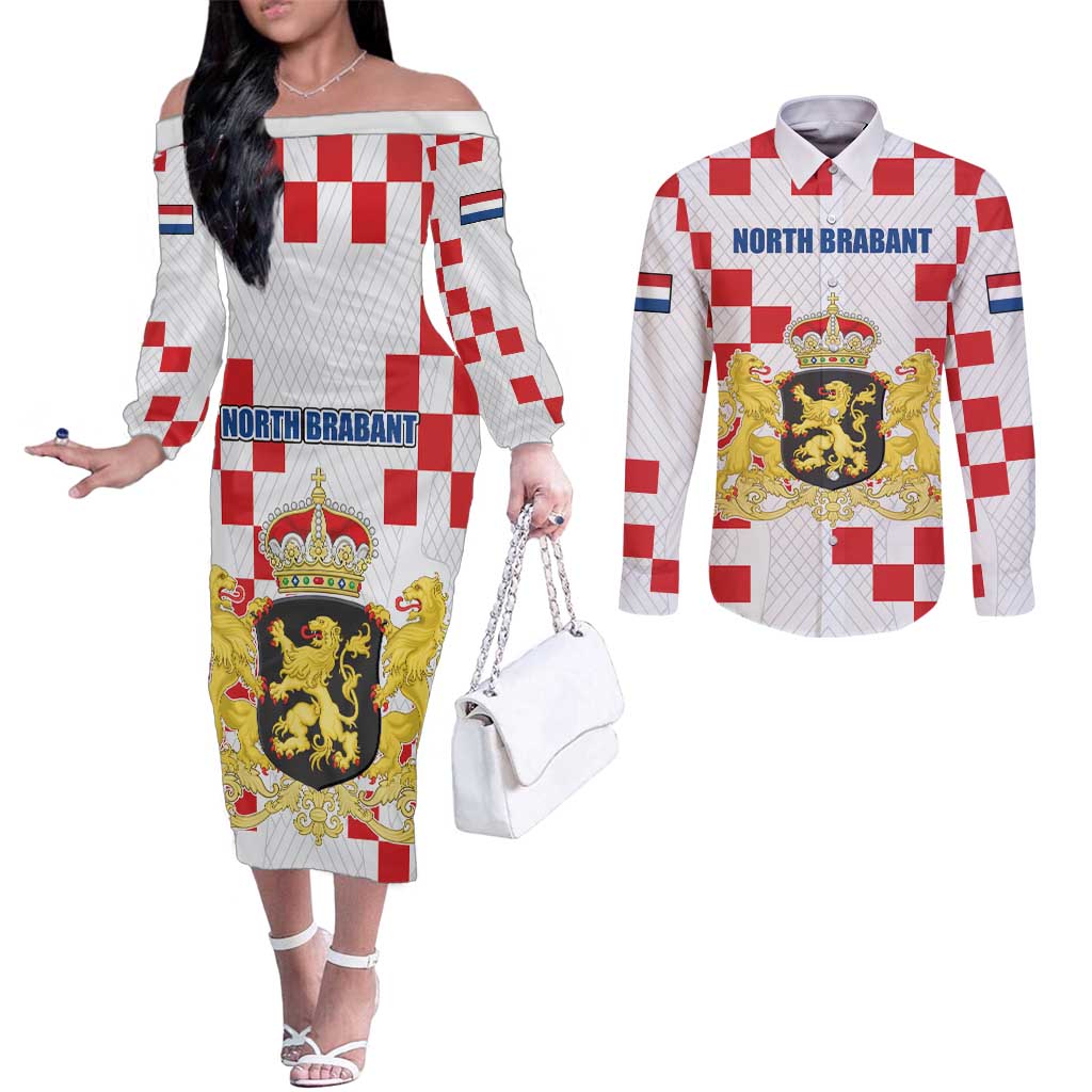 Netherlands North Brabant Province Custom Couples Matching Off The Shoulder Long Sleeve Dress and Long Sleeve Button Shirt