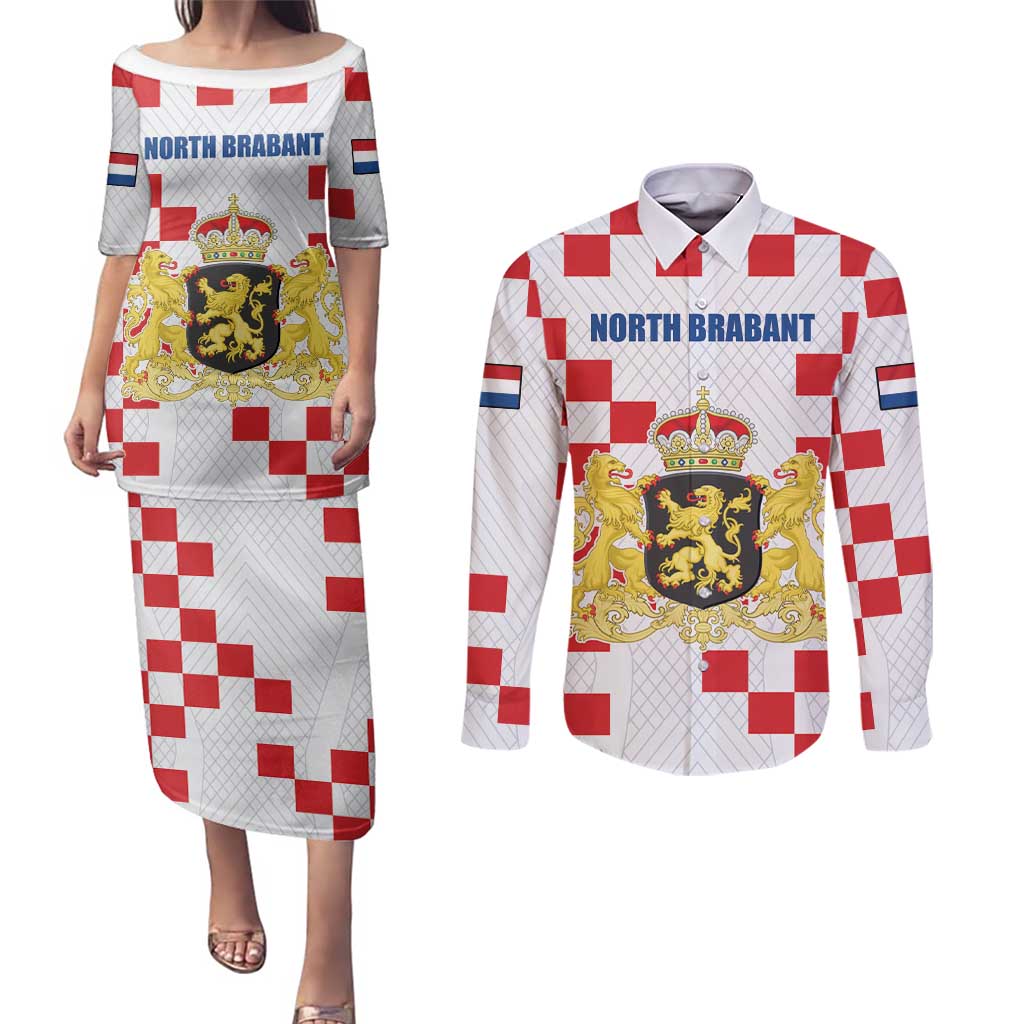 Netherlands North Brabant Province Custom Couples Matching Puletasi and Long Sleeve Button Shirt