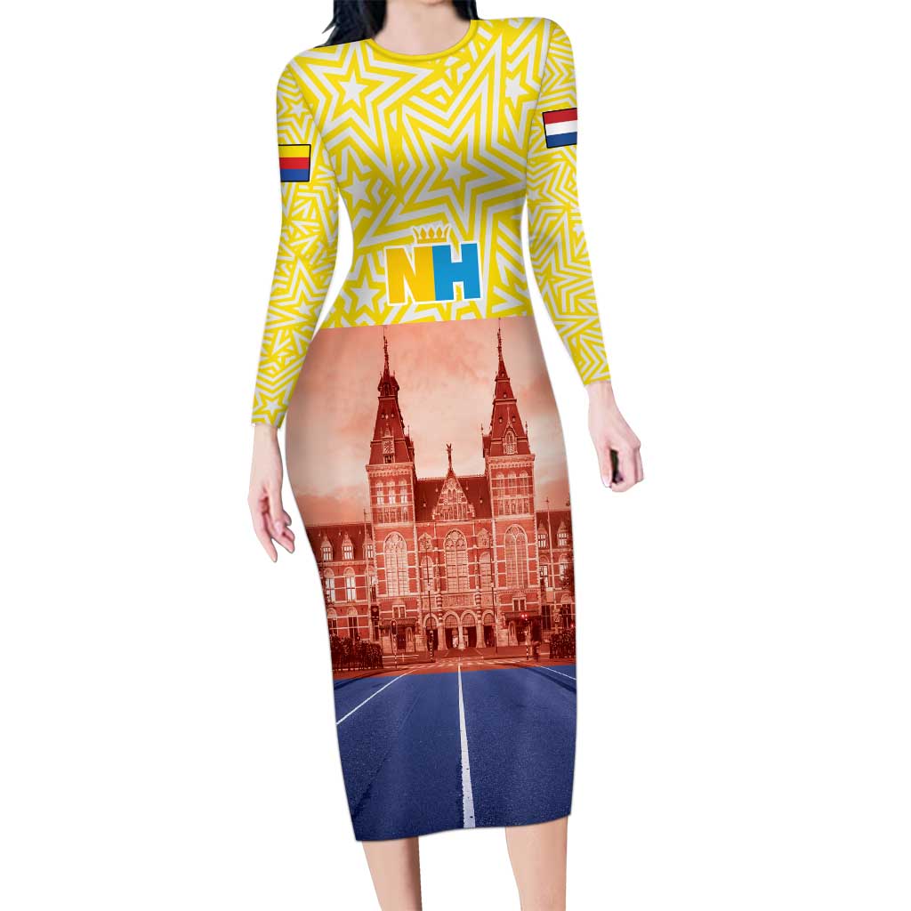 Netherlands North Holland Province Long Sleeve Bodycon Dress Flag Style