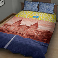 North Holland flag quilt bed set with blue star pillows, yellow top stripe, red skyline center