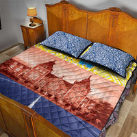 North Holland flag quilt bed set with two blue star pillow shams and quilt with red city center