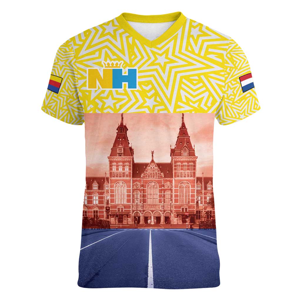 Netherlands North Holland Province Women V-Neck T-Shirt Flag Style