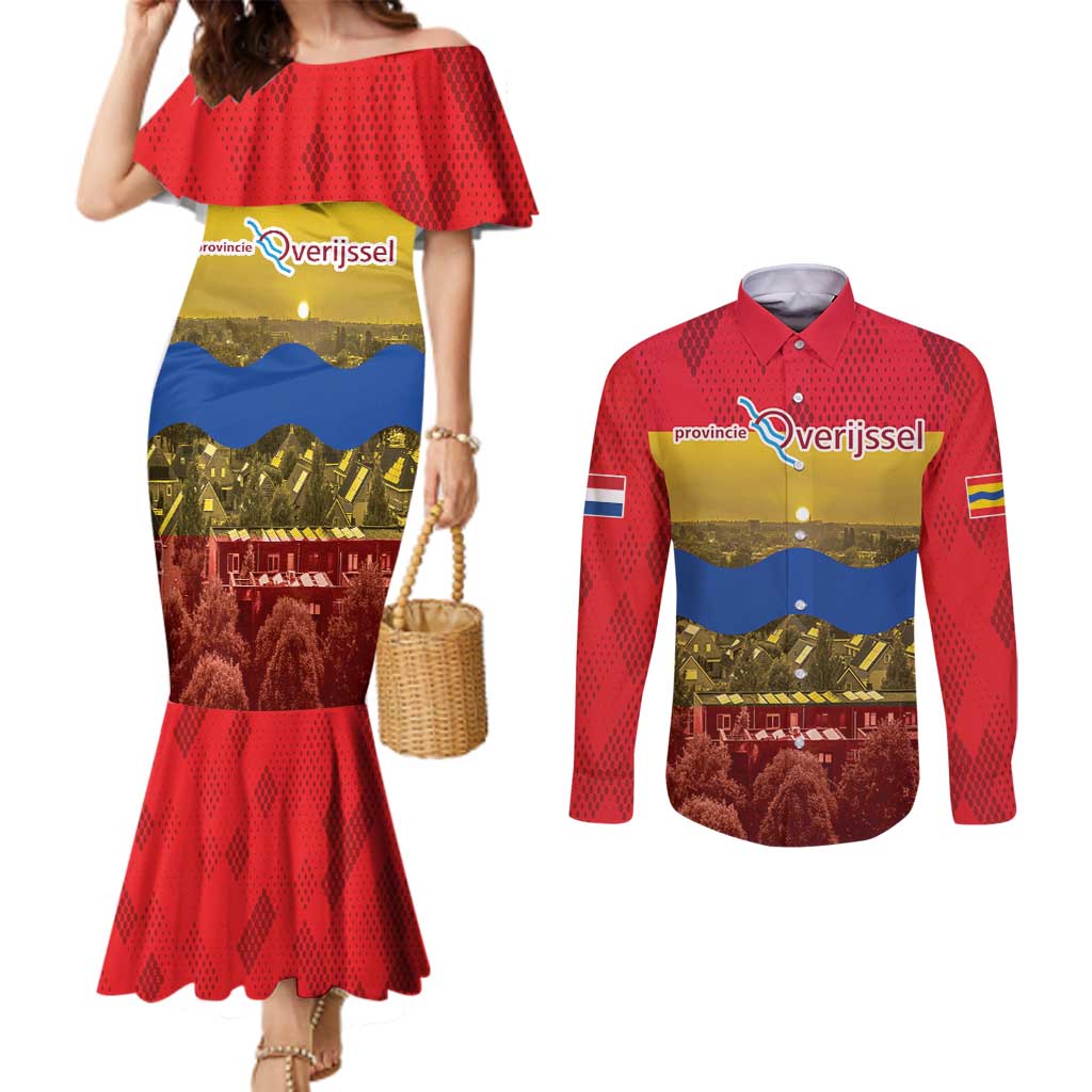 Netherlands Overijssel Province Couples Matching Mermaid Dress and Long Sleeve Button Shirt Flag Style