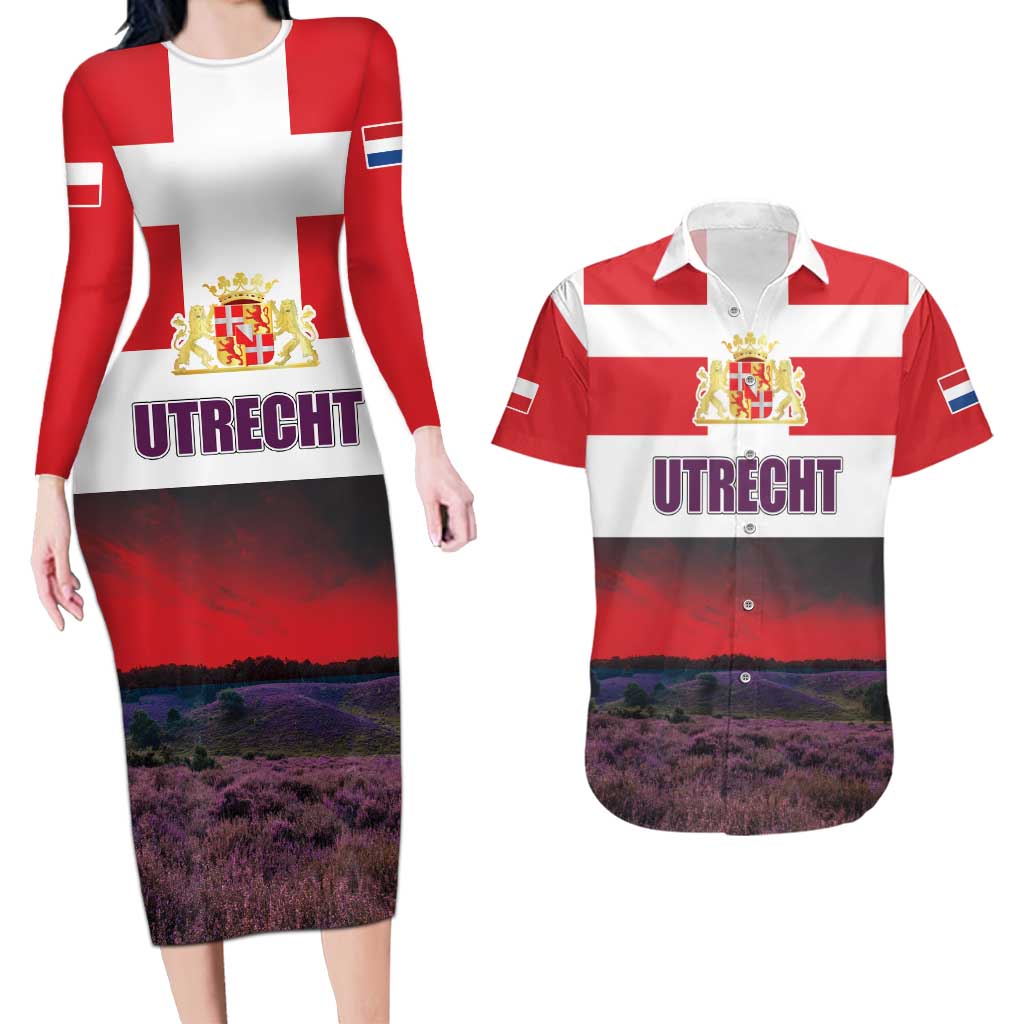 Netherlands Utrecht Province Couples Matching Long Sleeve Bodycon Dress and Hawaiian Shirt Flag Style