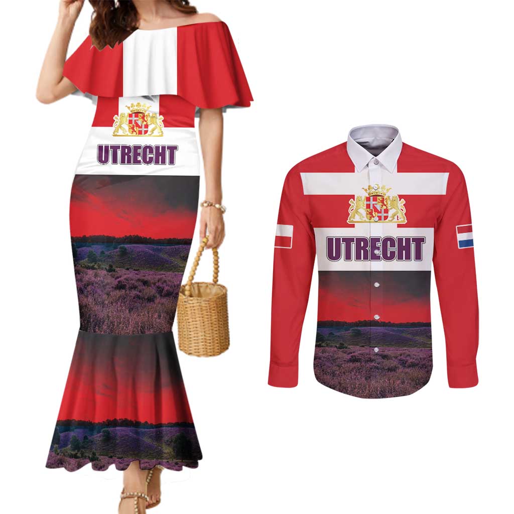 Netherlands Utrecht Province Couples Matching Mermaid Dress and Long Sleeve Button Shirt Flag Style