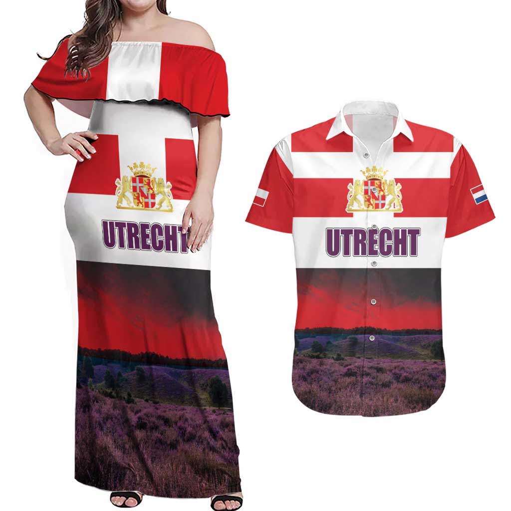 Netherlands Utrecht Province Couples Matching Off Shoulder Maxi Dress and Hawaiian Shirt Flag Style