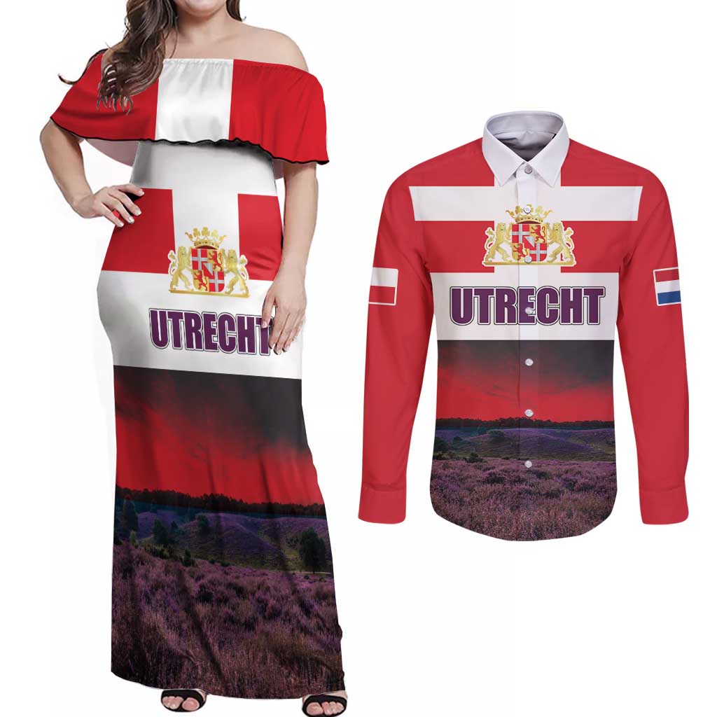 Netherlands Utrecht Province Couples Matching Off Shoulder Maxi Dress and Long Sleeve Button Shirt Flag Style