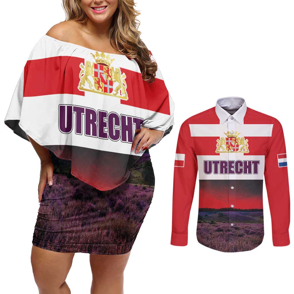 Netherlands Utrecht Province Couples Matching Off Shoulder Short Dress and Long Sleeve Button Shirt Flag Style