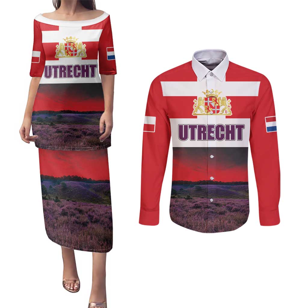 Netherlands Utrecht Province Couples Matching Puletasi and Long Sleeve Button Shirt Flag Style