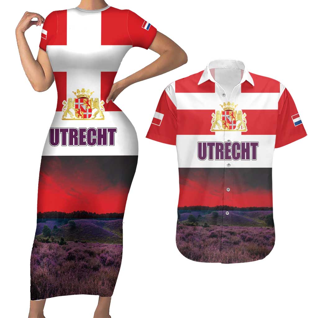 Netherlands Utrecht Province Couples Matching Short Sleeve Bodycon Dress and Hawaiian Shirt Flag Style