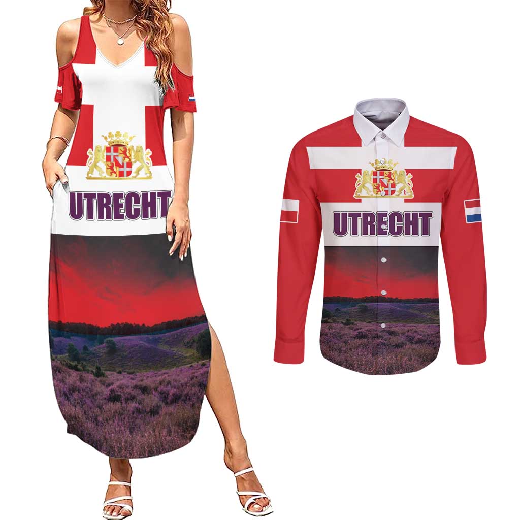 Netherlands Utrecht Province Couples Matching Summer Maxi Dress and Long Sleeve Button Shirt Flag Style