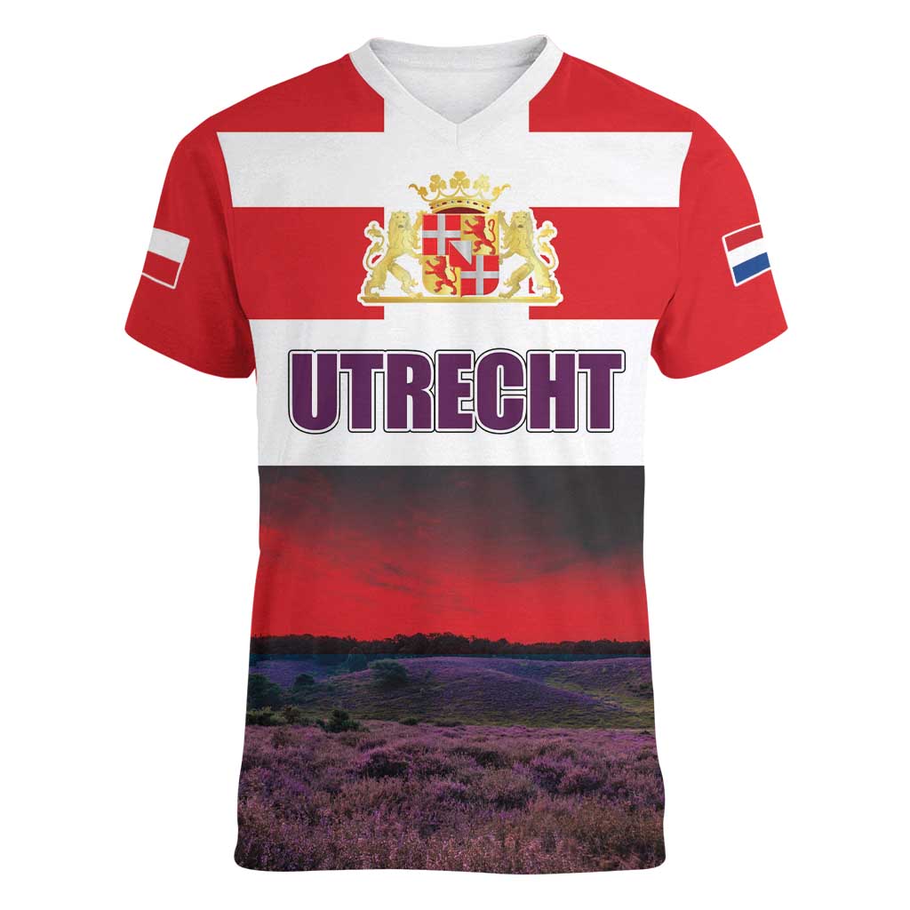 Netherlands Utrecht Province Women V-Neck T-Shirt Flag Style