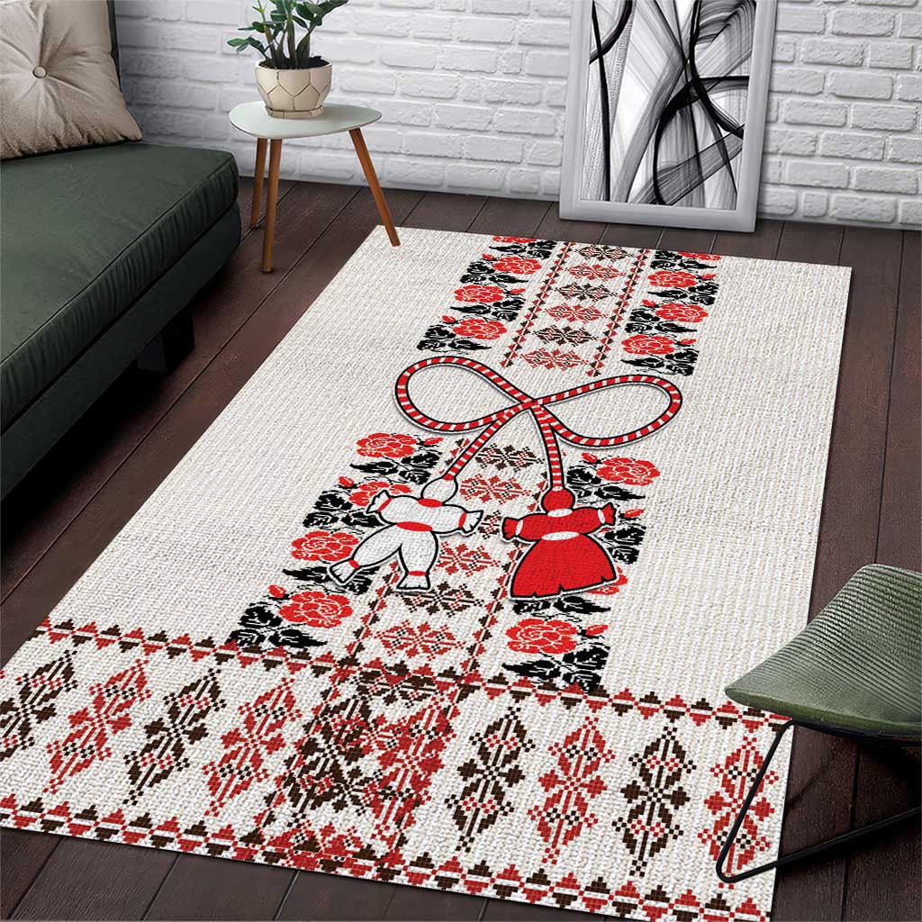 Romanian Traditional Pattern with Martenitsa Area Rug Happy Martisor Day 1 March