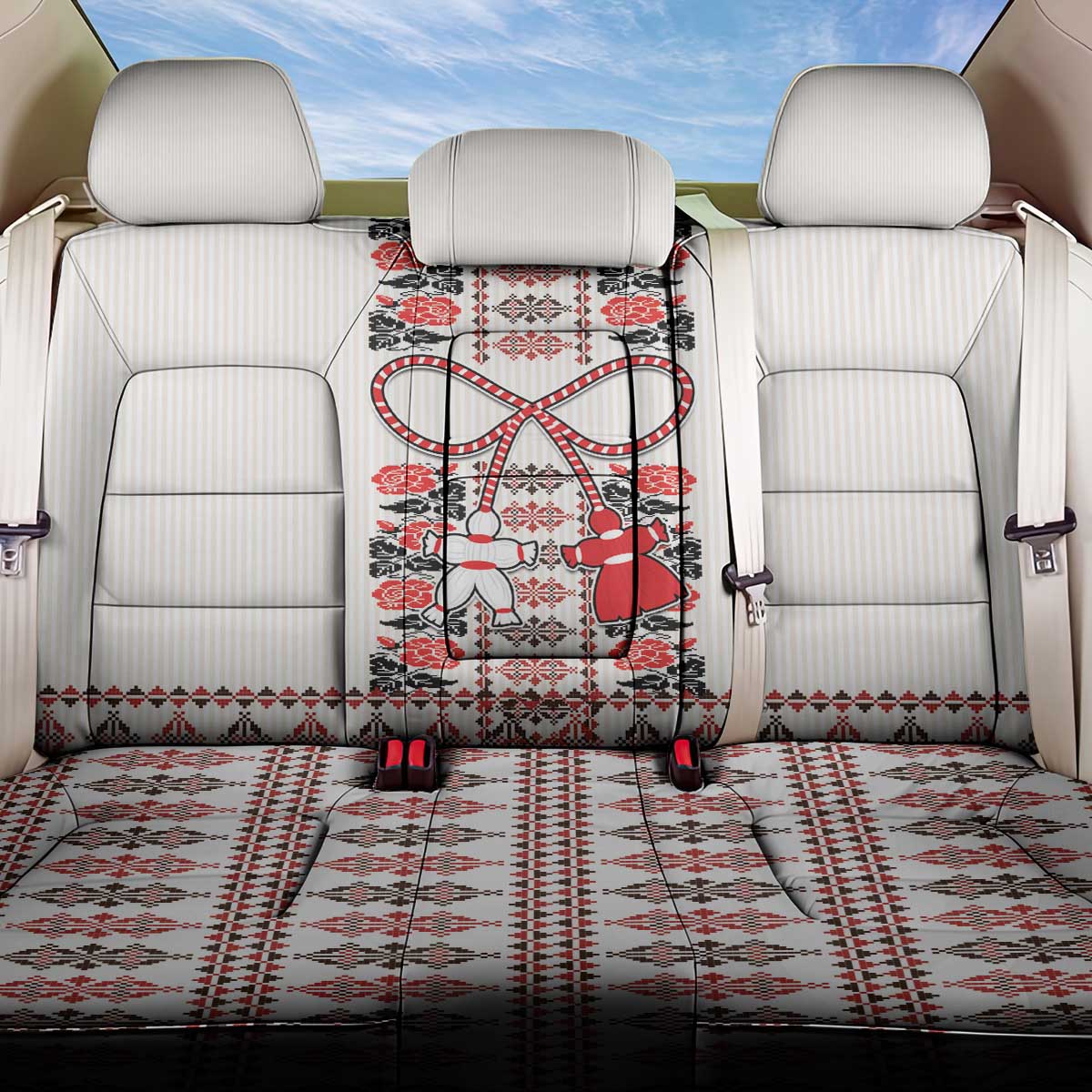 Romanian Traditional Pattern with Martenitsa Back Car Seat Cover Happy Martisor Day 1 March