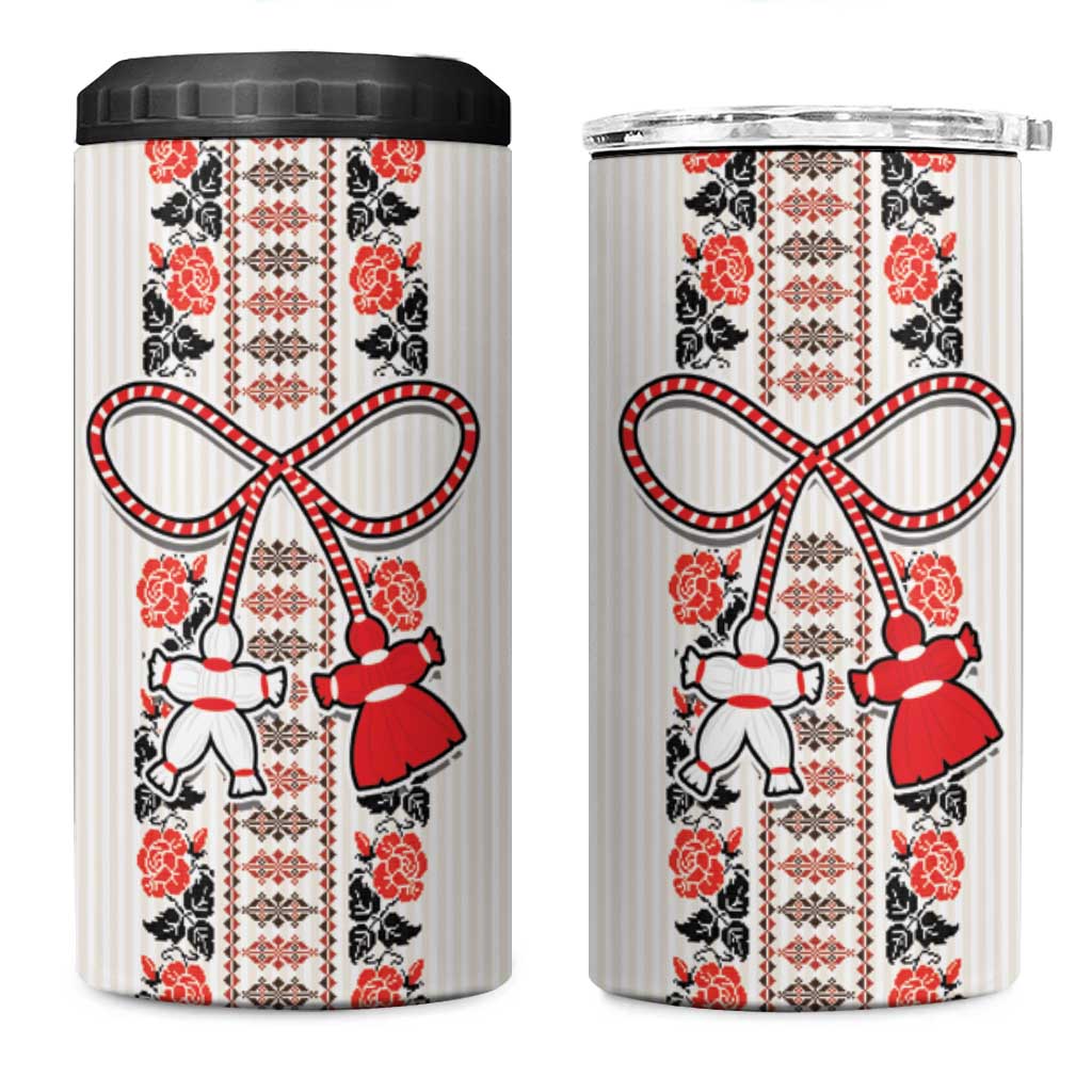 Romanian Traditional Pattern with Martenitsa 4 in 1 Can Cooler Tumbler Happy Martisor Day 1 March