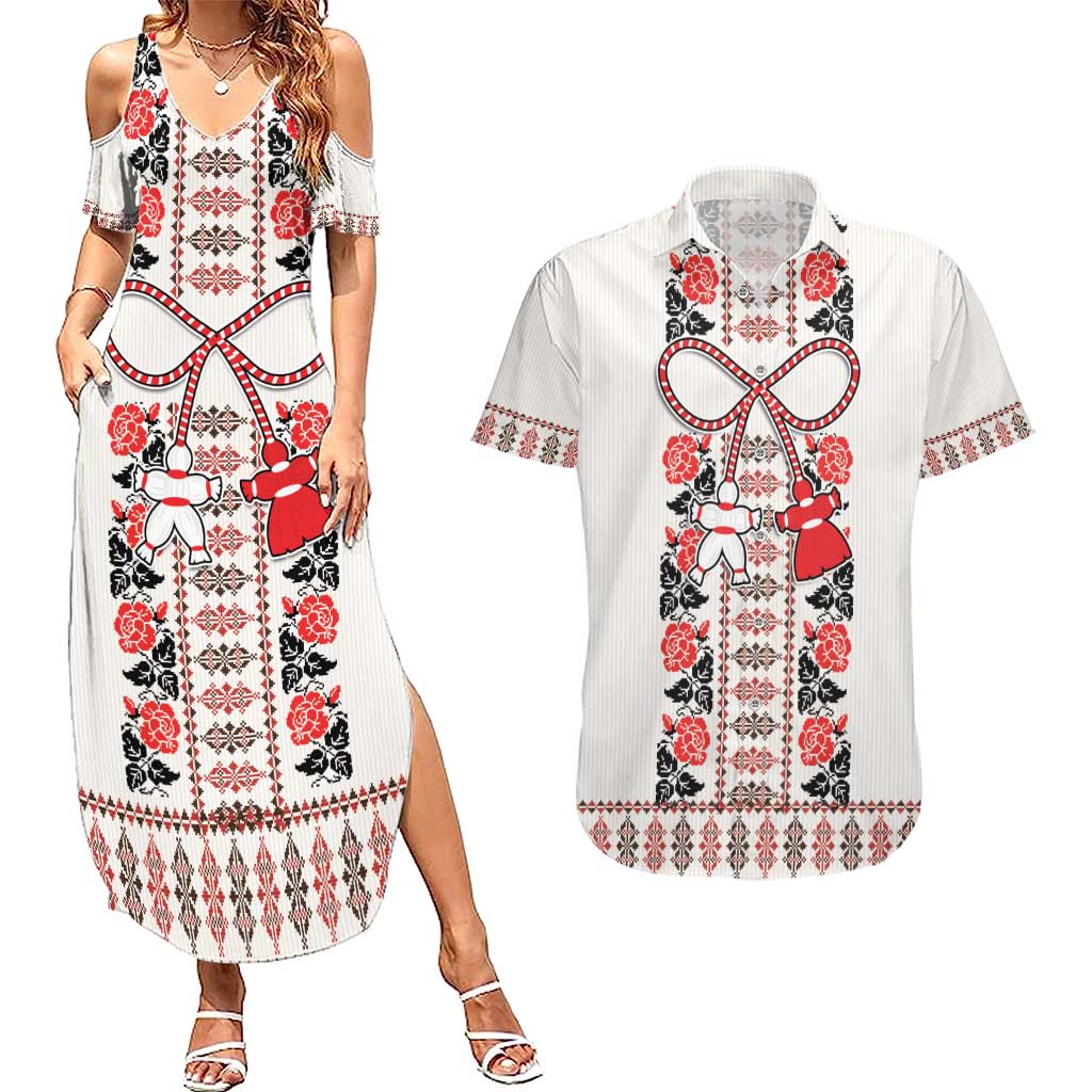 Romanian Traditional Pattern with Martenitsa Couples Matching Summer Maxi Dress and Hawaiian Shirt Happy Martisor Day 1 March