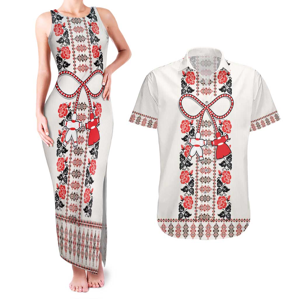 Romanian Traditional Pattern with Martenitsa Couples Matching Tank Maxi Dress and Hawaiian Shirt Happy Martisor Day 1 March