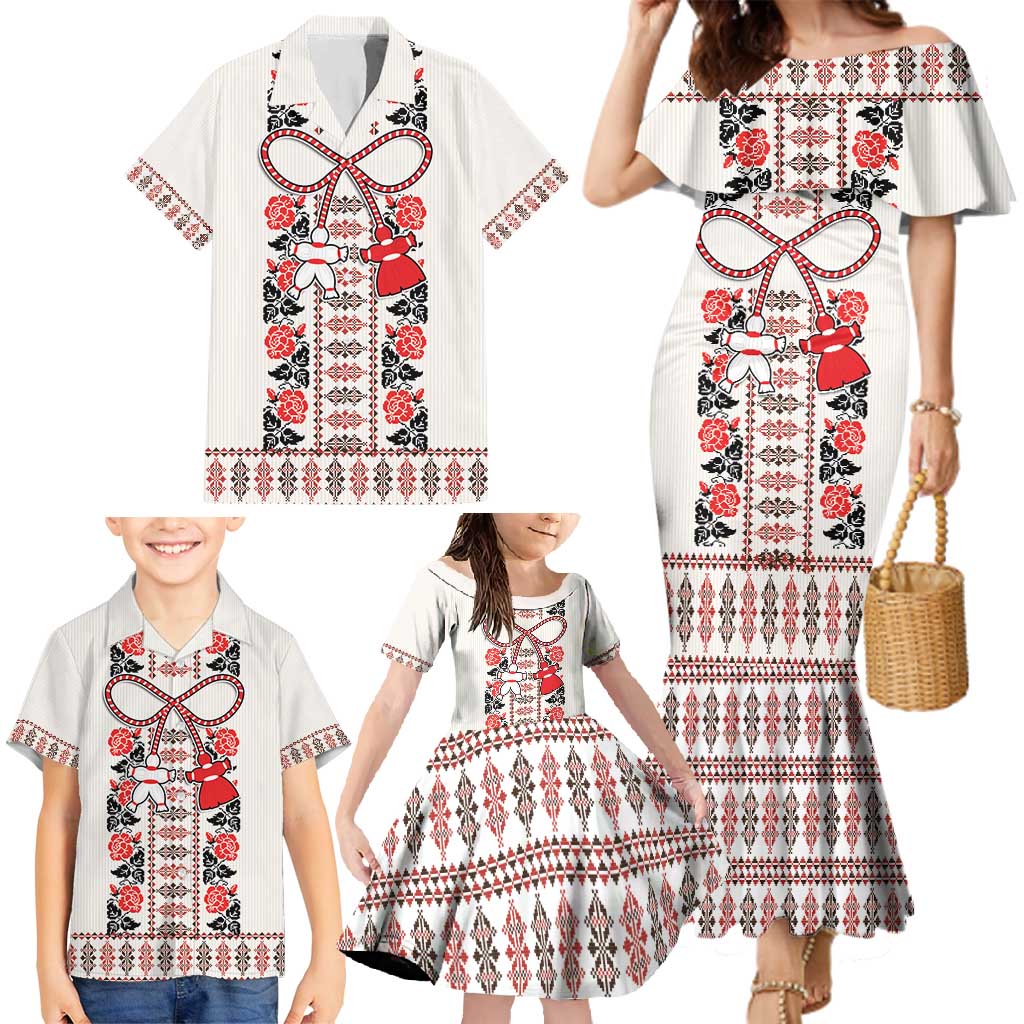 Romanian Traditional Pattern with Martenitsa Family Matching Mermaid Dress and Hawaiian Shirt Happy Martisor Day 1 March