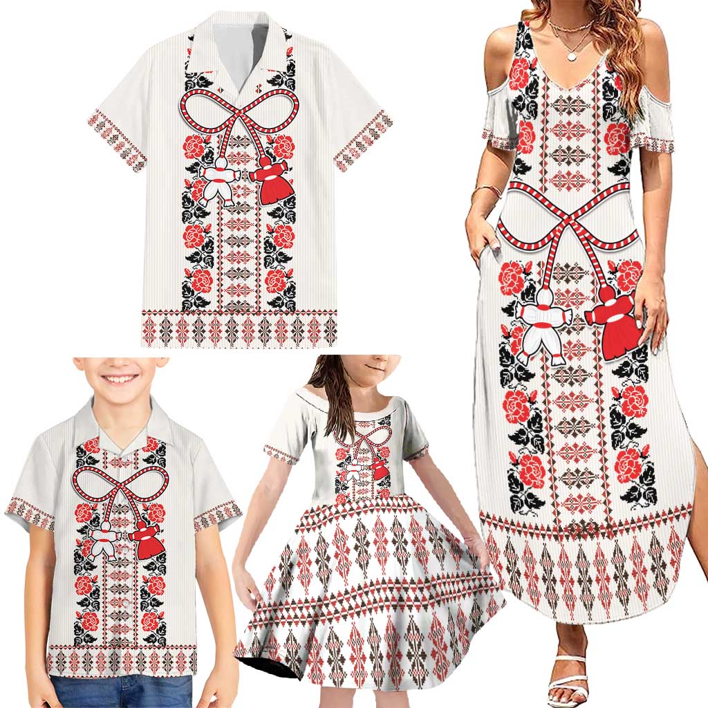 Romanian Traditional Pattern with Martenitsa Family Matching Summer Maxi Dress and Hawaiian Shirt Happy Martisor Day 1 March