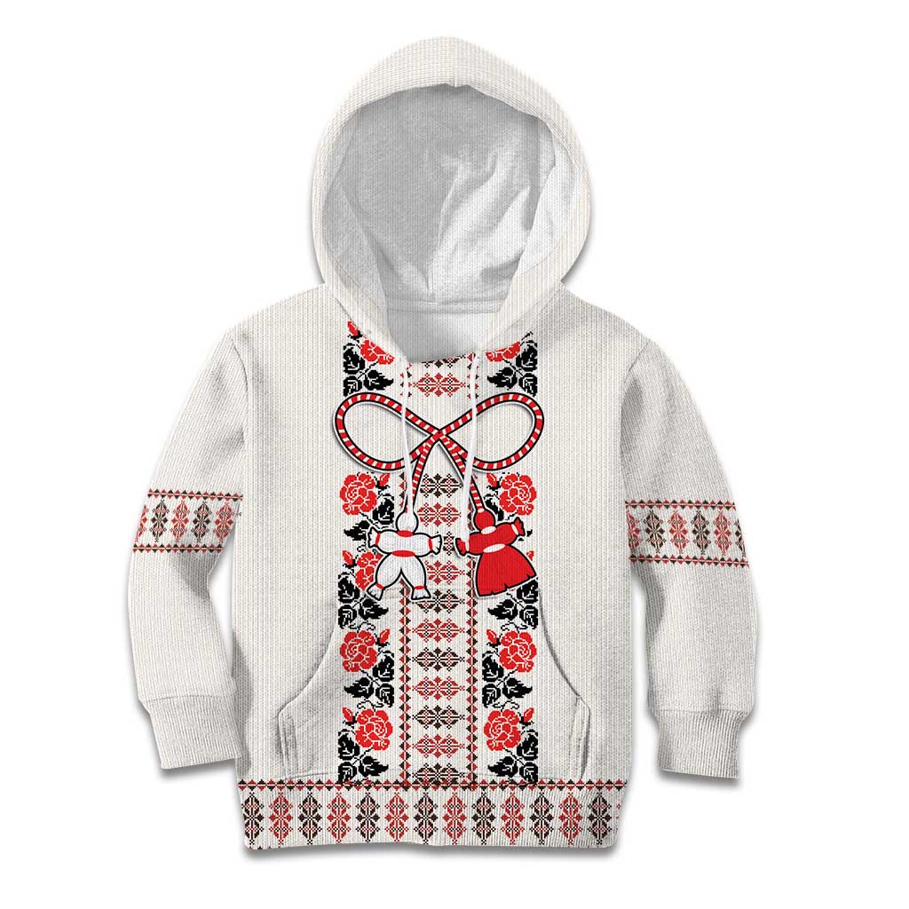 Romanian Traditional Pattern with Martenitsa Kid Hoodie Happy Martisor Day 1 March