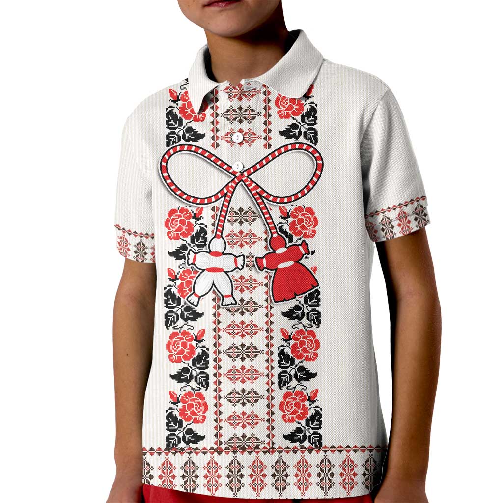 Romanian Traditional Pattern with Martenitsa Kid Polo Shirt Happy Martisor Day 1 March