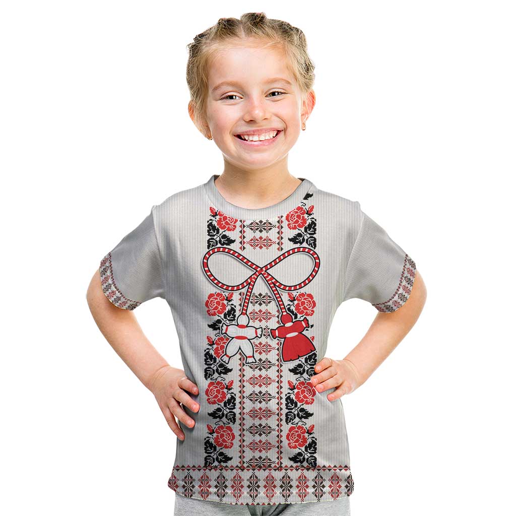 Romanian Traditional Pattern with Martenitsa Kid T Shirt Happy Martisor Day 1 March