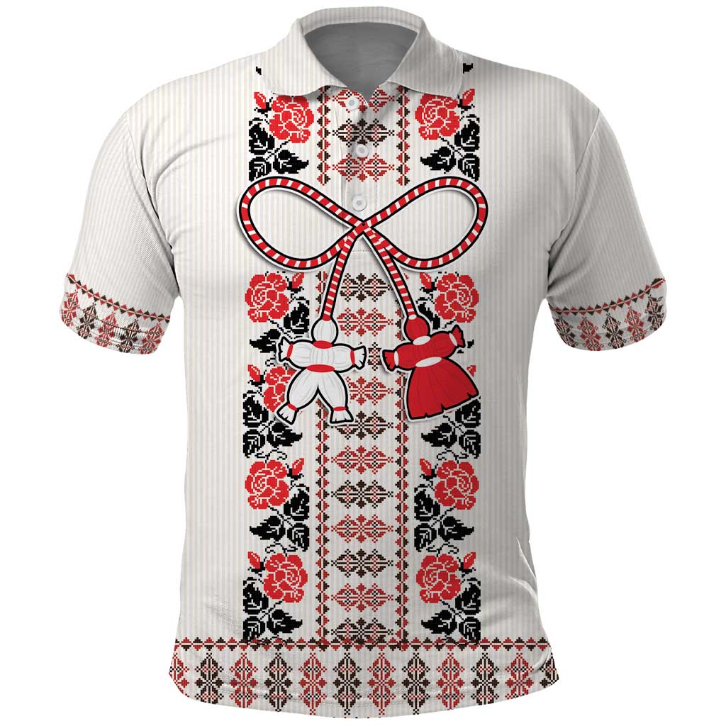 Romanian Traditional Pattern with Martenitsa Polo Shirt Happy Martisor Day 1 March