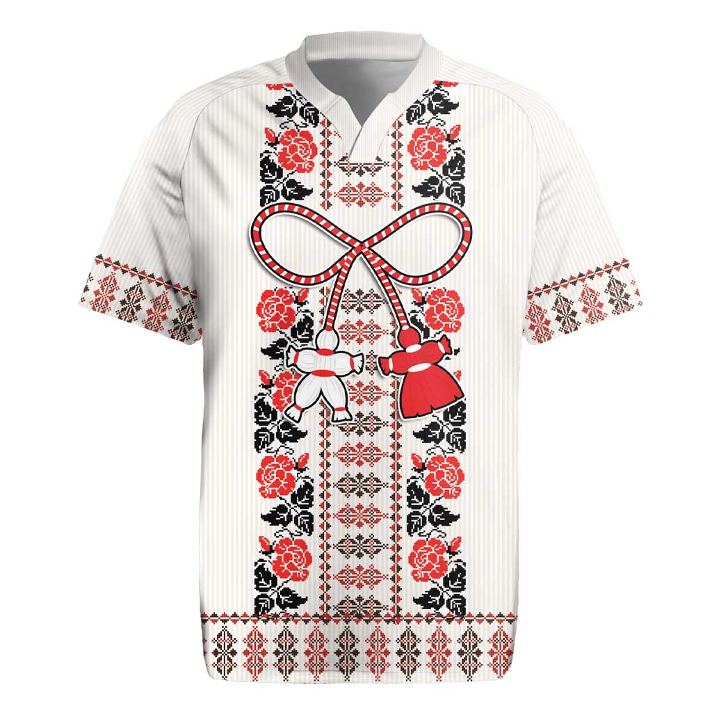 Romanian Traditional Pattern with Martenitsa Rugby Jersey Happy Martisor Day 1 March