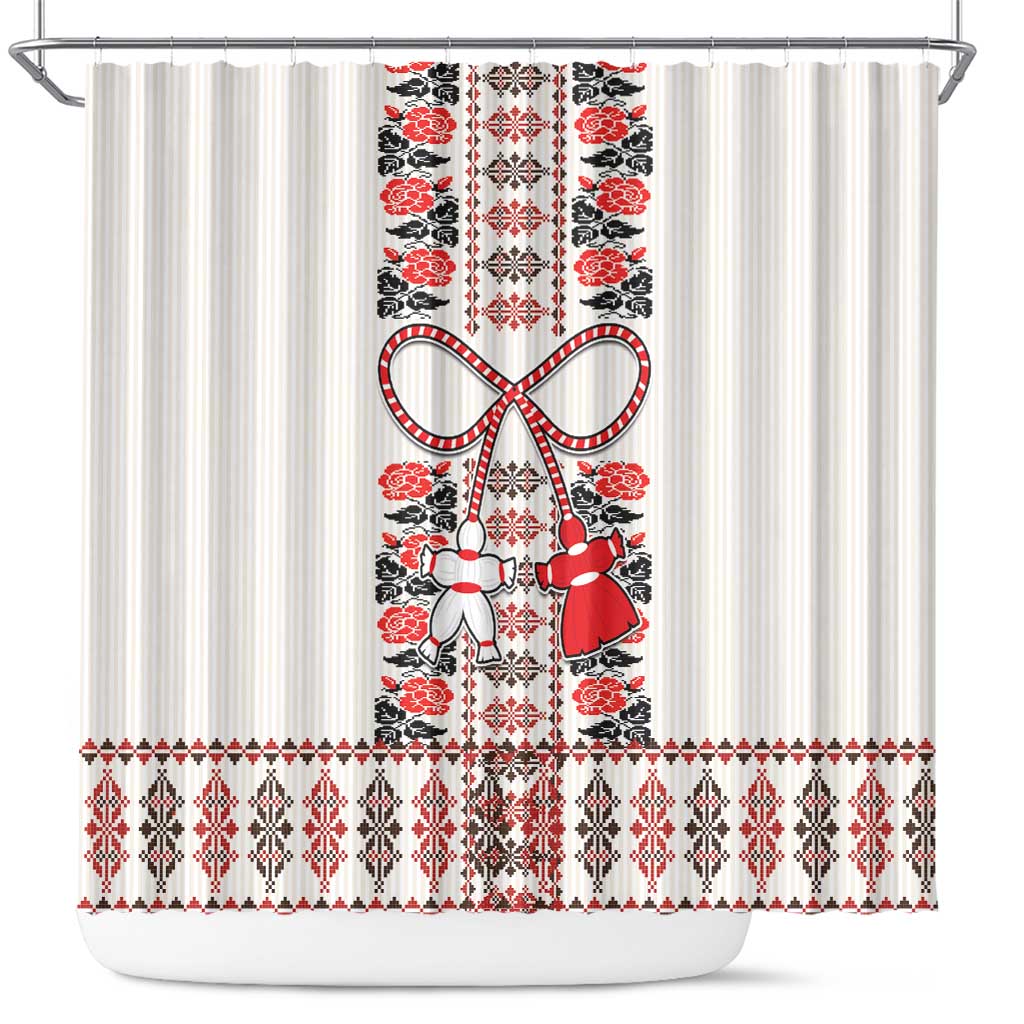 Romanian Traditional Pattern with Martenitsa Shower Curtain Happy Martisor Day 1 March