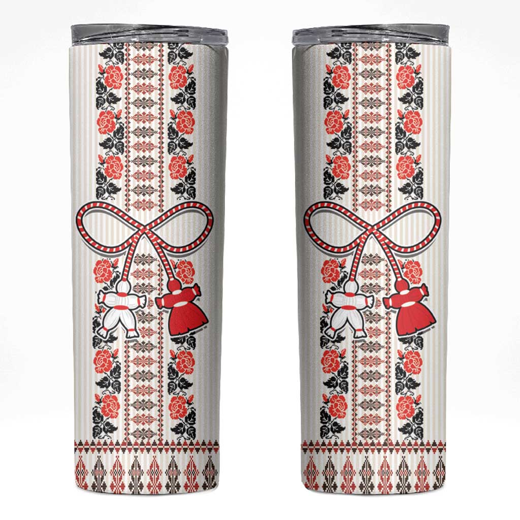 Romanian Traditional Pattern with Martenitsa Skinny Tumbler Happy Martisor Day 1 March