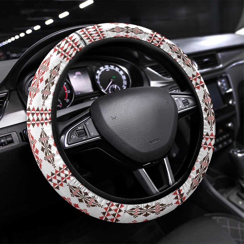 Romanian Traditional Pattern with Martenitsa Steering Wheel Cover Happy Martisor Day 1 March