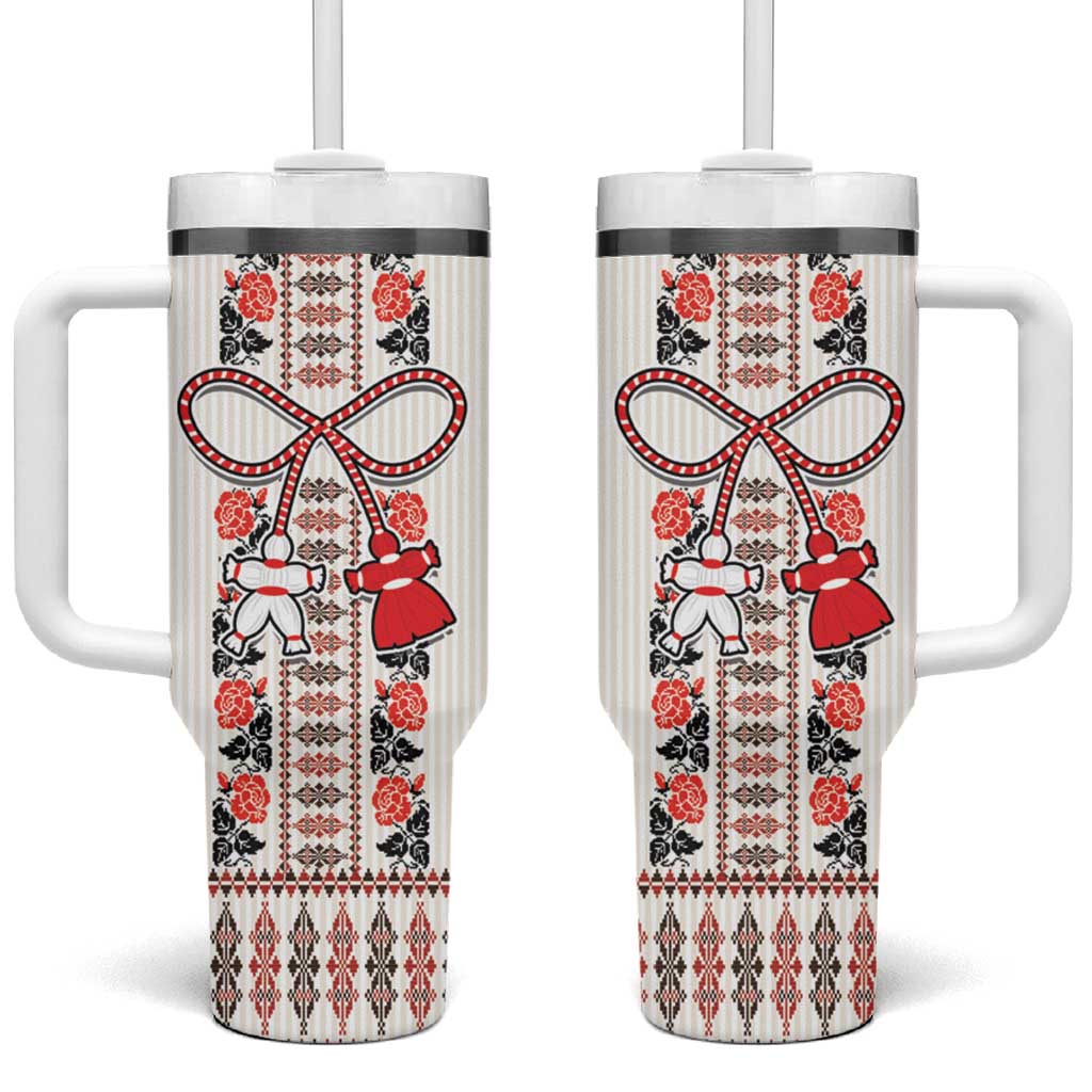 Romanian Traditional Pattern with Martenitsa Tumbler With Handle Happy Martisor Day 1 March