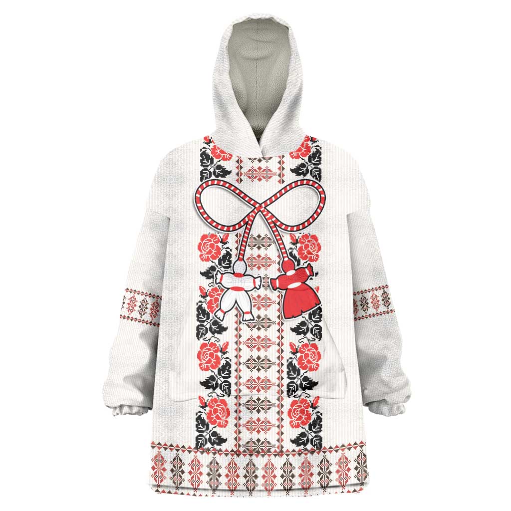 Romanian Traditional Pattern with Martenitsa Wearable Blanket Hoodie Happy Martisor Day 1 March