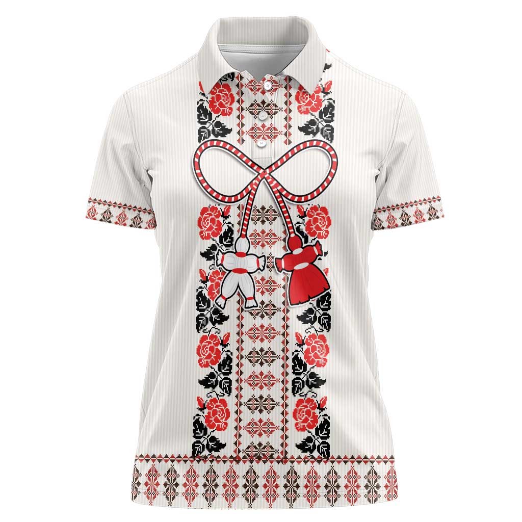 Romanian Traditional Pattern with Martenitsa Women Polo Shirt Happy Martisor Day 1 March