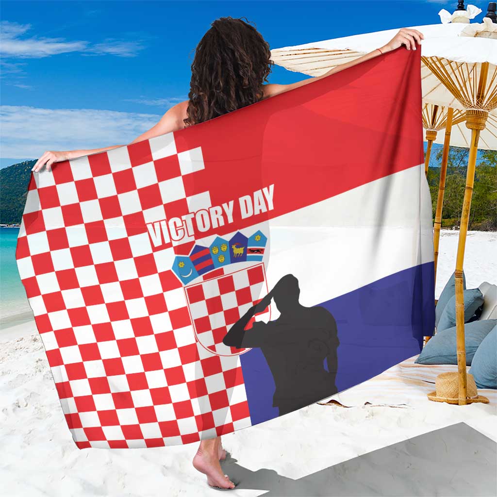 Croatia Victory Day sarong with red checkered pattern, flag stripes, runner silhouette